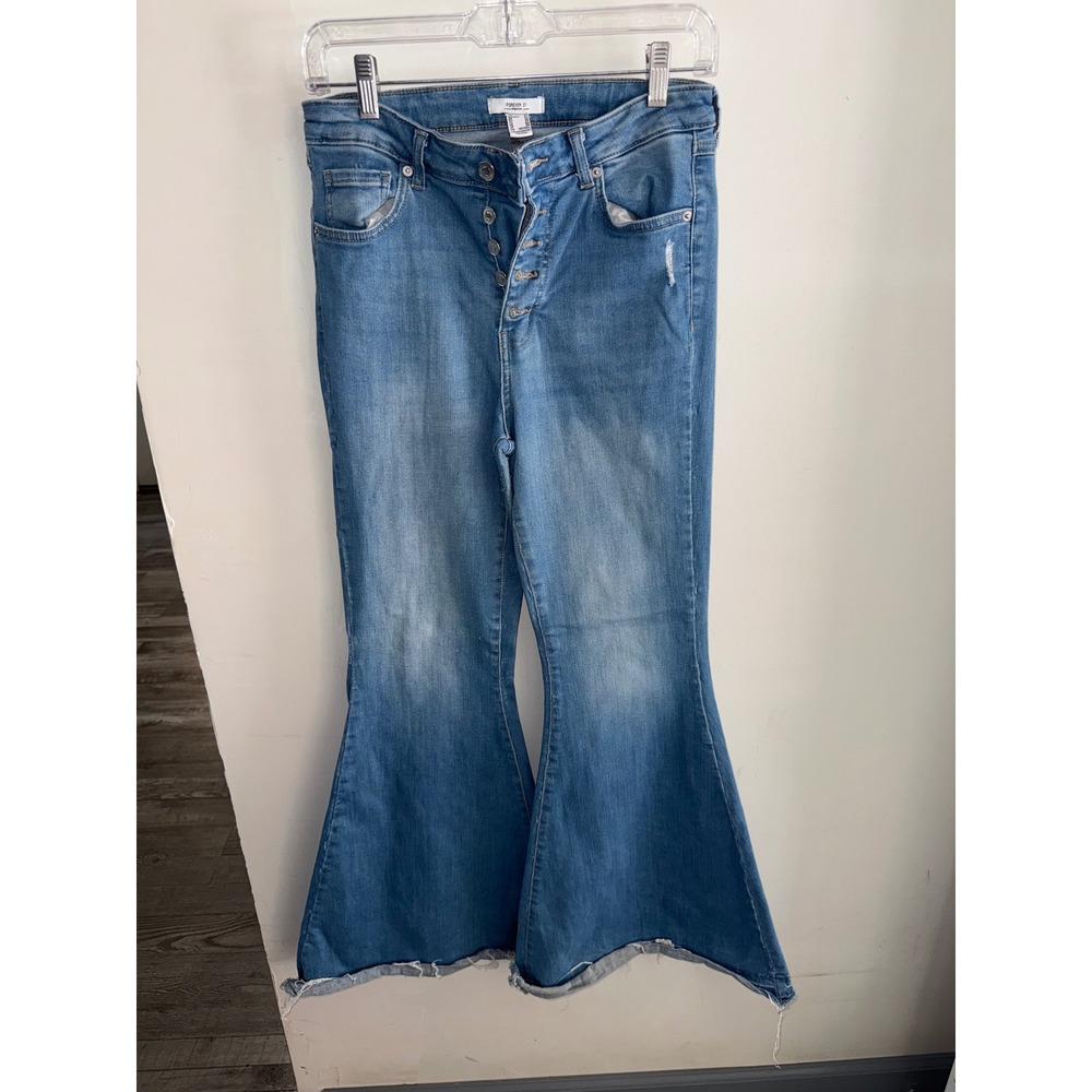 Forever 21 Premium Flare Jeans Light Wash Floral Embroidered Button Fly 27